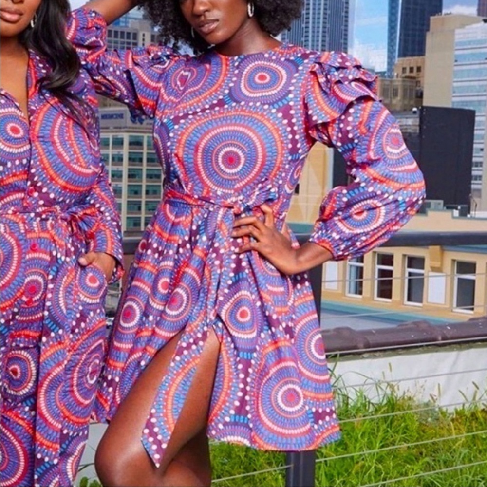 D'iyanu Anola Women's African Print Dress (Red Indigo Circles) Nwt Xl — image 6 of 8